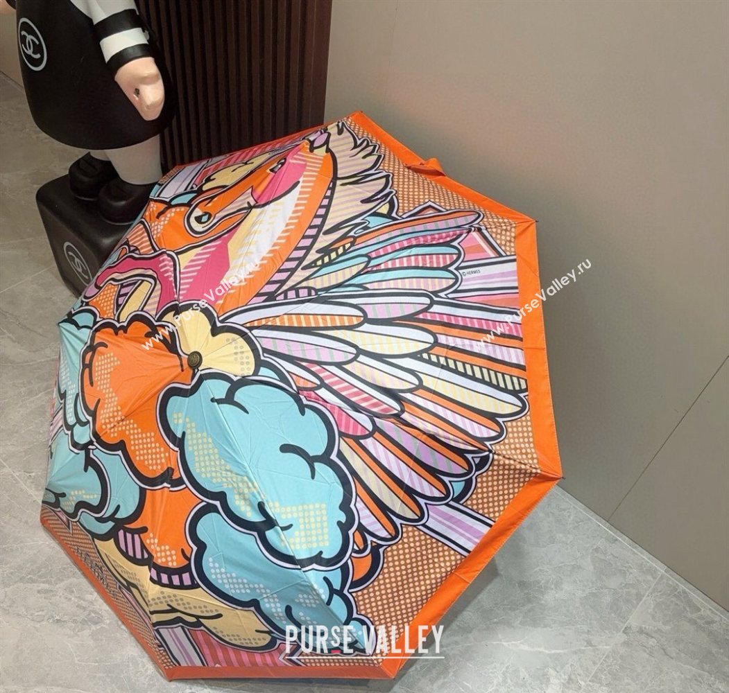 Hermes Flying Horse Umbrella Orange 2025 0616 (SHI-250616079)