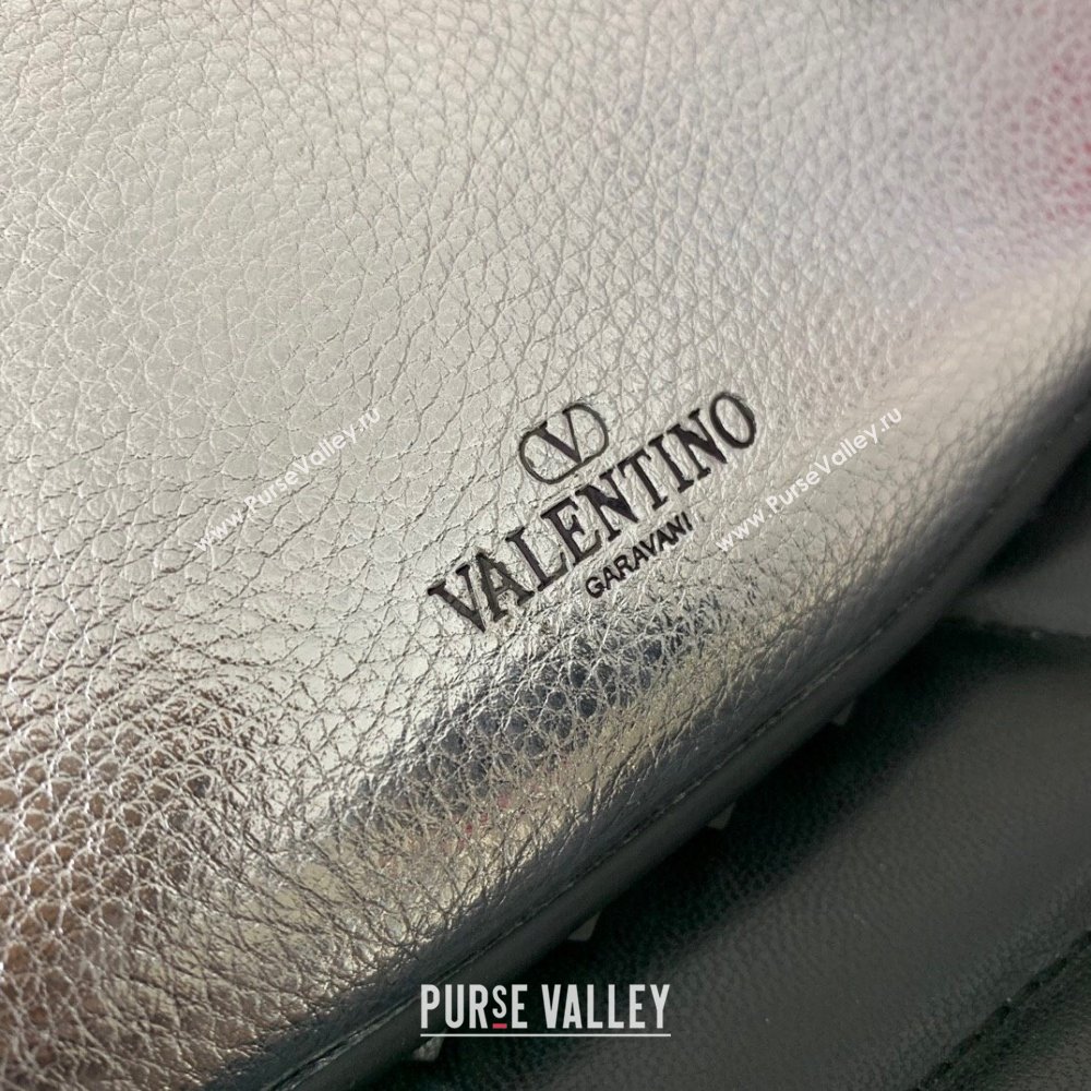 Valentino Mini Rockstud Hobo bag in Grainy Calfskin Silver 2023 VL0513 (LN-231229031)