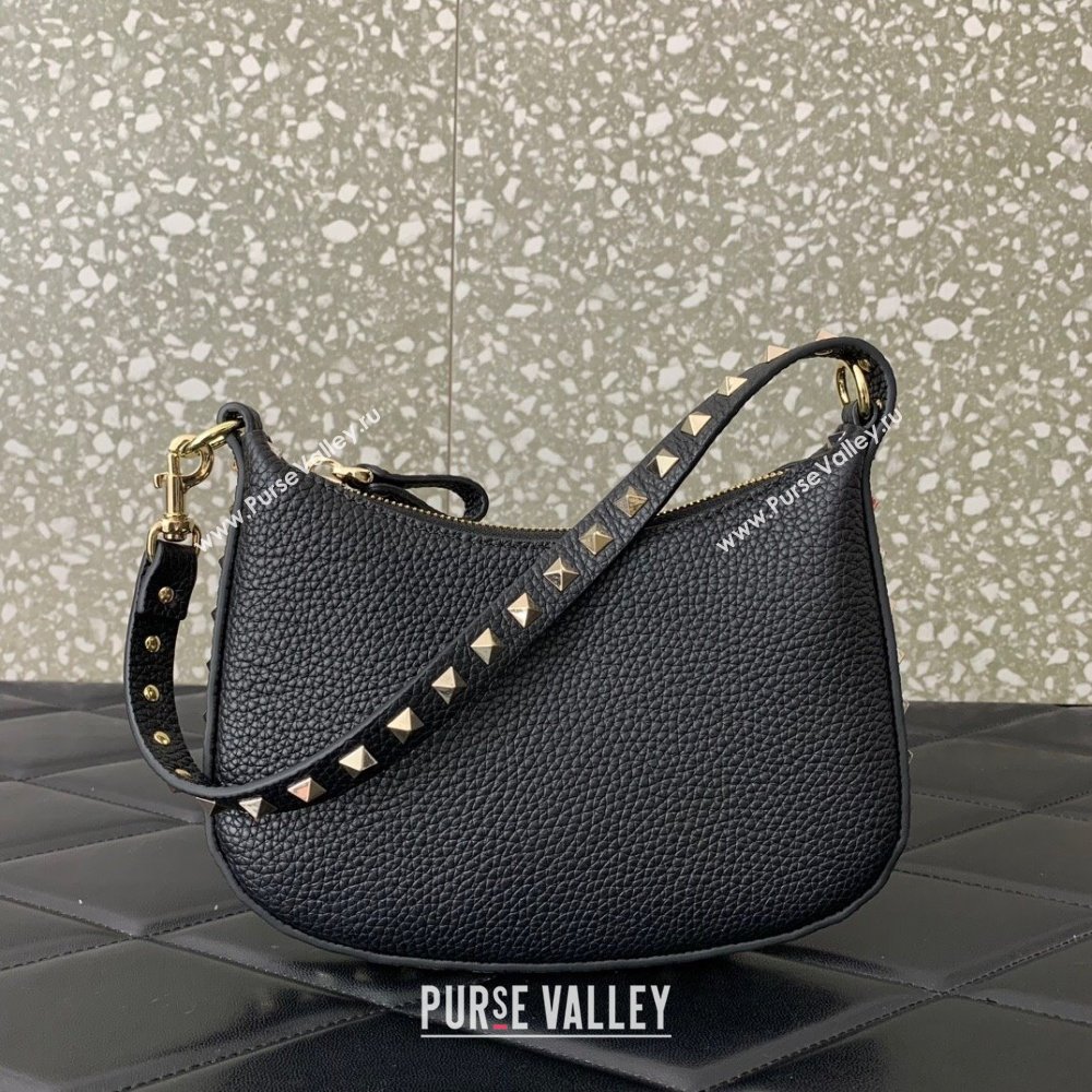 Valentino Mini Rockstud Hobo bag in Grainy Calfskin Black 2023 VL0513 (LN-231229032)