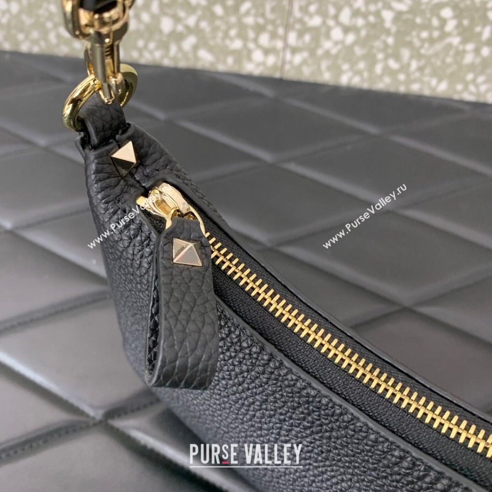 Valentino Mini Rockstud Hobo bag in Grainy Calfskin Black 2023 VL0513 (LN-231229032)