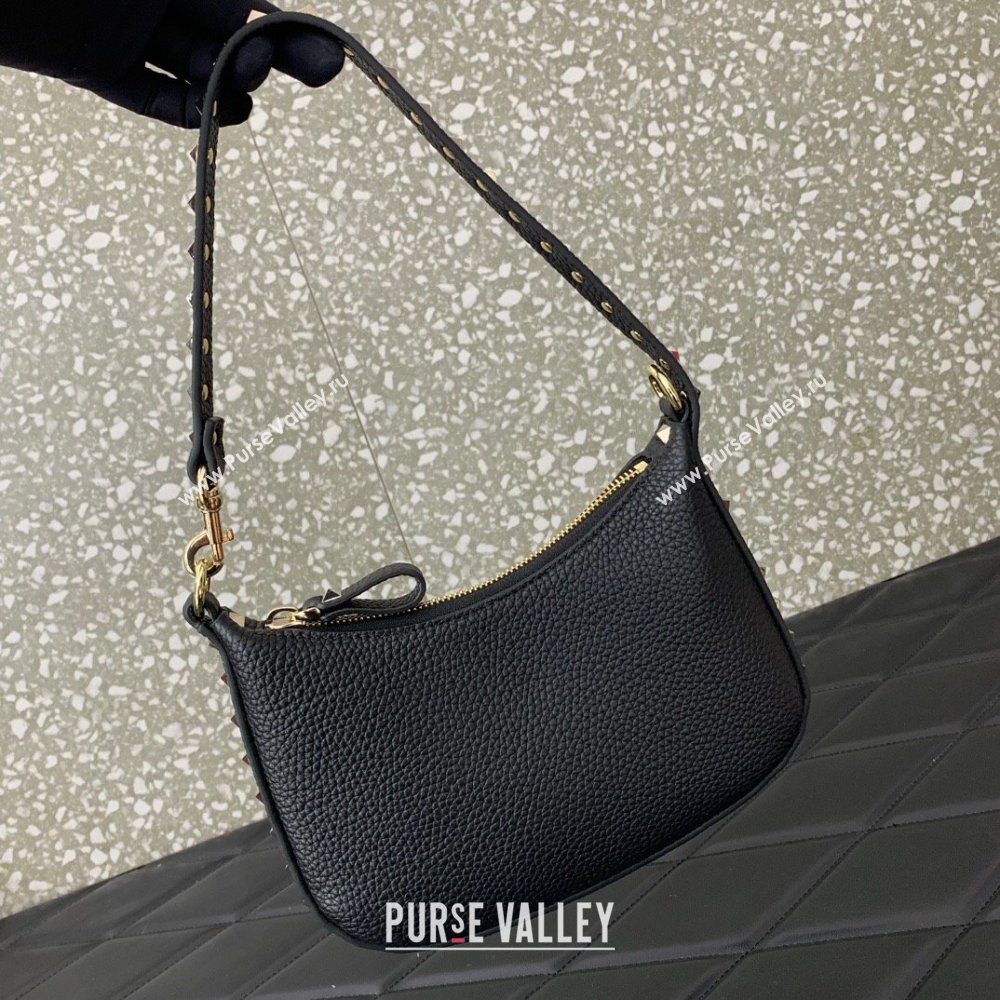 Valentino Mini Rockstud Hobo bag in Grainy Calfskin Black 2023 VL0513 (LN-231229032)