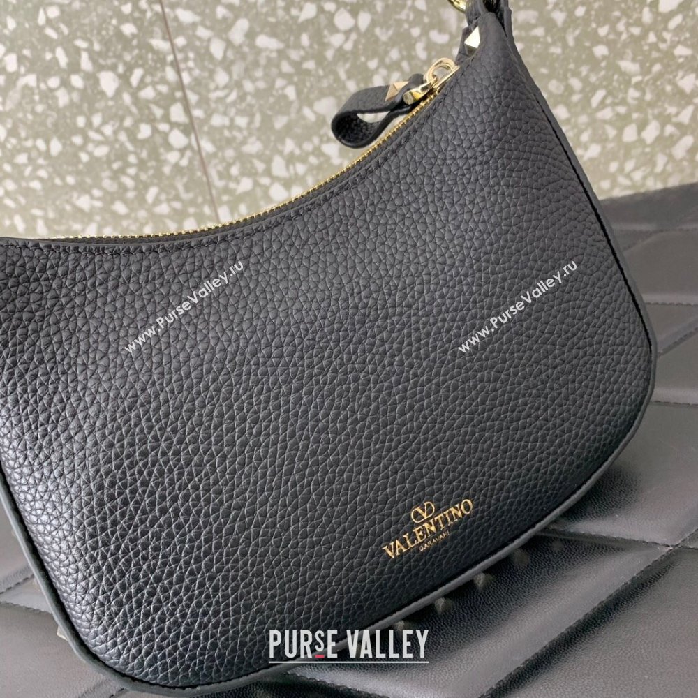 Valentino Mini Rockstud Hobo bag in Grainy Calfskin Black 2023 VL0513 (LN-231229032)