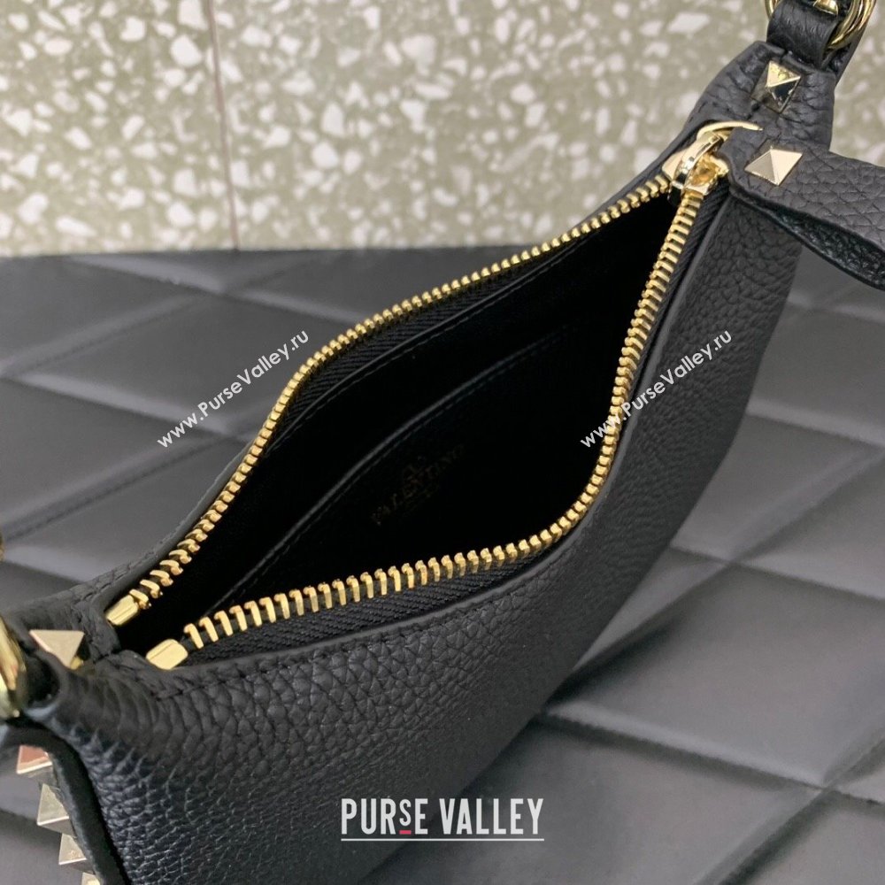 Valentino Mini Rockstud Hobo bag in Grainy Calfskin Black 2023 VL0513 (LN-231229032)