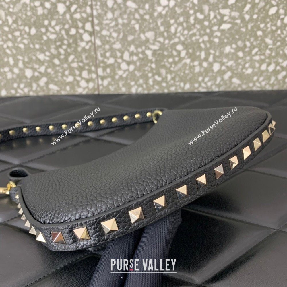 Valentino Mini Rockstud Hobo bag in Grainy Calfskin Black 2023 VL0513 (LN-231229032)