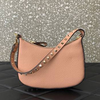 Valentino Mini Rockstud Hobo bag in Grainy Calfskin Pink 2023 VL0513 (LN-231229033)