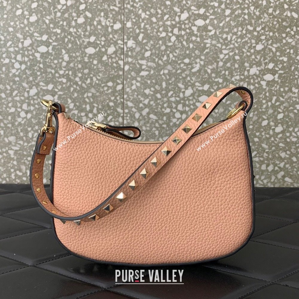 Valentino Mini Rockstud Hobo bag in Grainy Calfskin Pink 2023 VL0513 (LN-231229033)