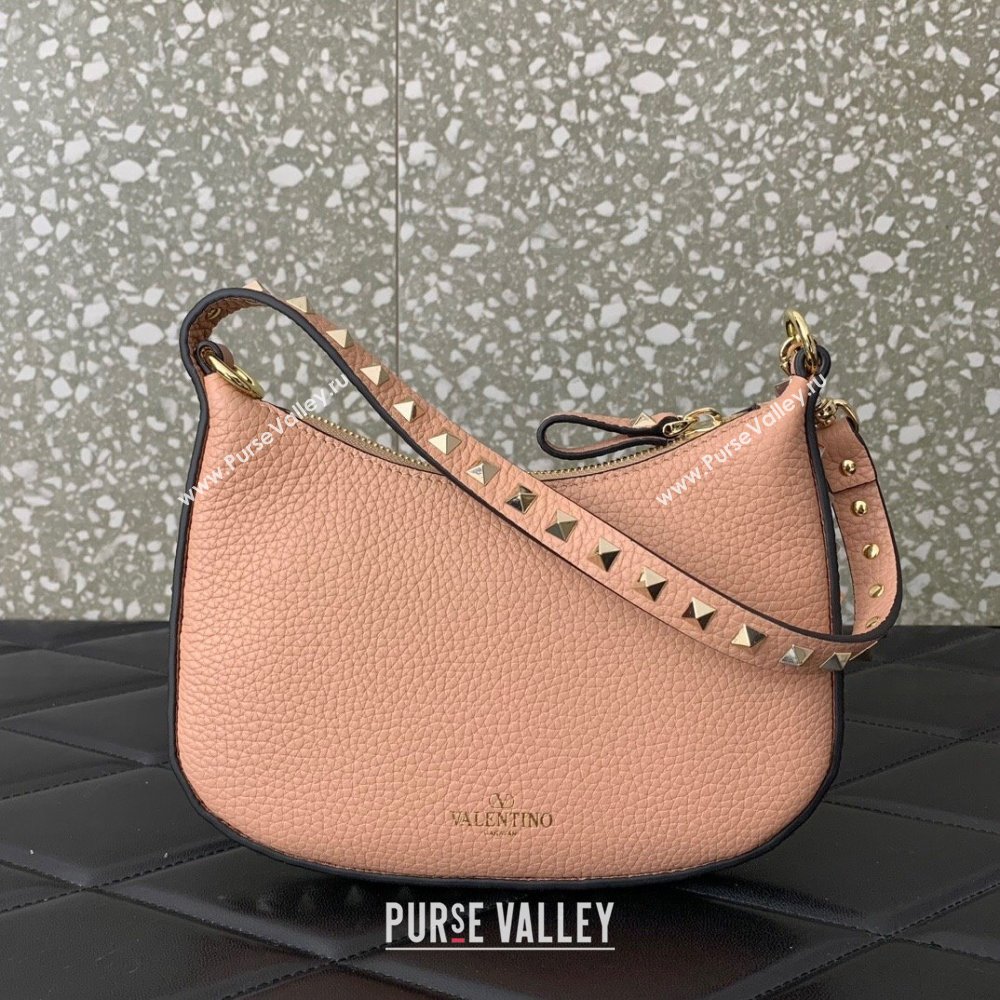 Valentino Mini Rockstud Hobo bag in Grainy Calfskin Pink 2023 VL0513 (LN-231229033)