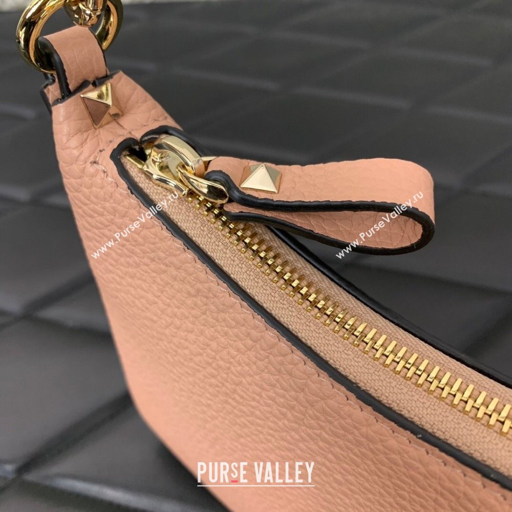 Valentino Mini Rockstud Hobo bag in Grainy Calfskin Pink 2023 VL0513 (LN-231229033)