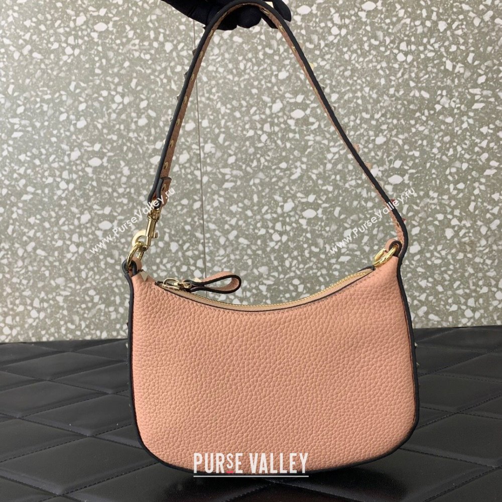 Valentino Mini Rockstud Hobo bag in Grainy Calfskin Pink 2023 VL0513 (LN-231229033)