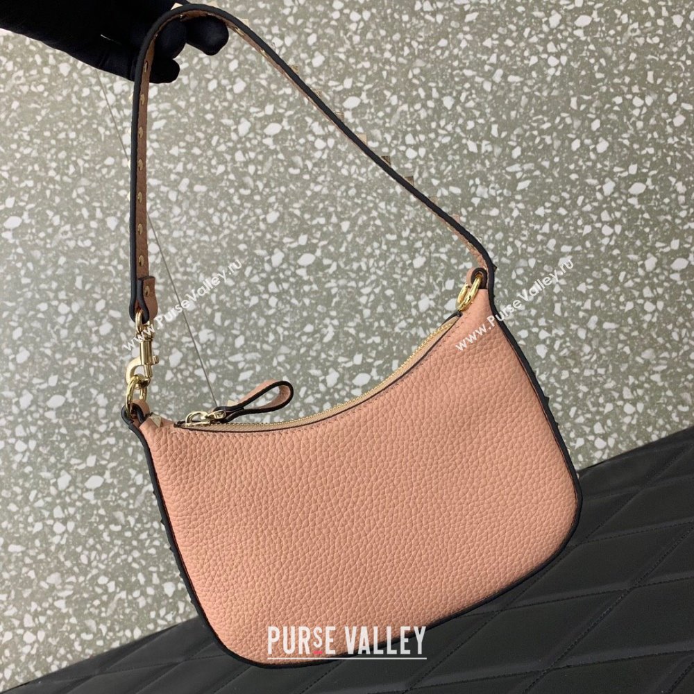 Valentino Mini Rockstud Hobo bag in Grainy Calfskin Pink 2023 VL0513 (LN-231229033)