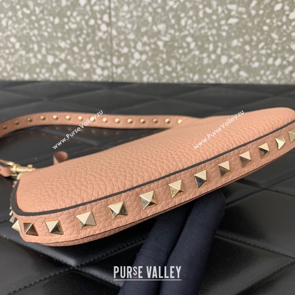 Valentino Mini Rockstud Hobo bag in Grainy Calfskin Pink 2023 VL0513 (LN-231229033)