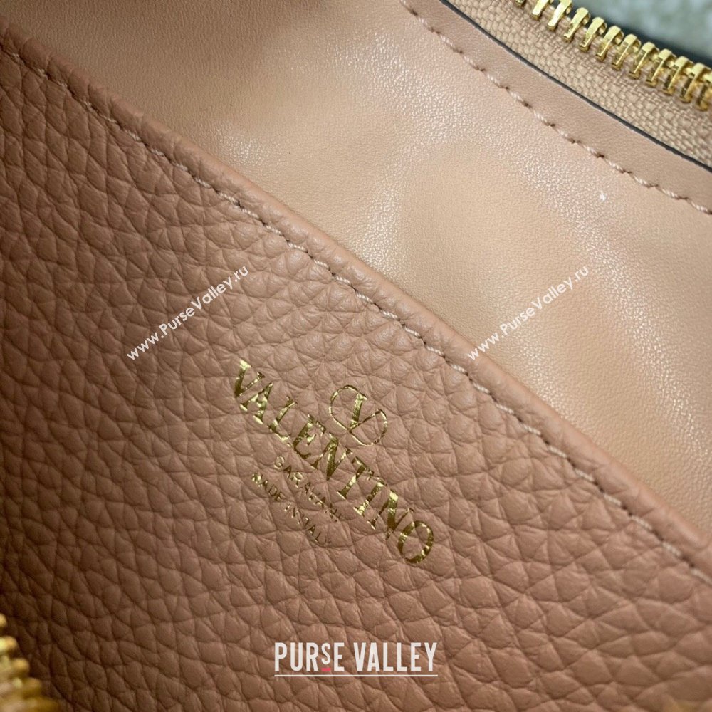 Valentino Mini Rockstud Hobo bag in Grainy Calfskin Pink 2023 VL0513 (LN-231229033)