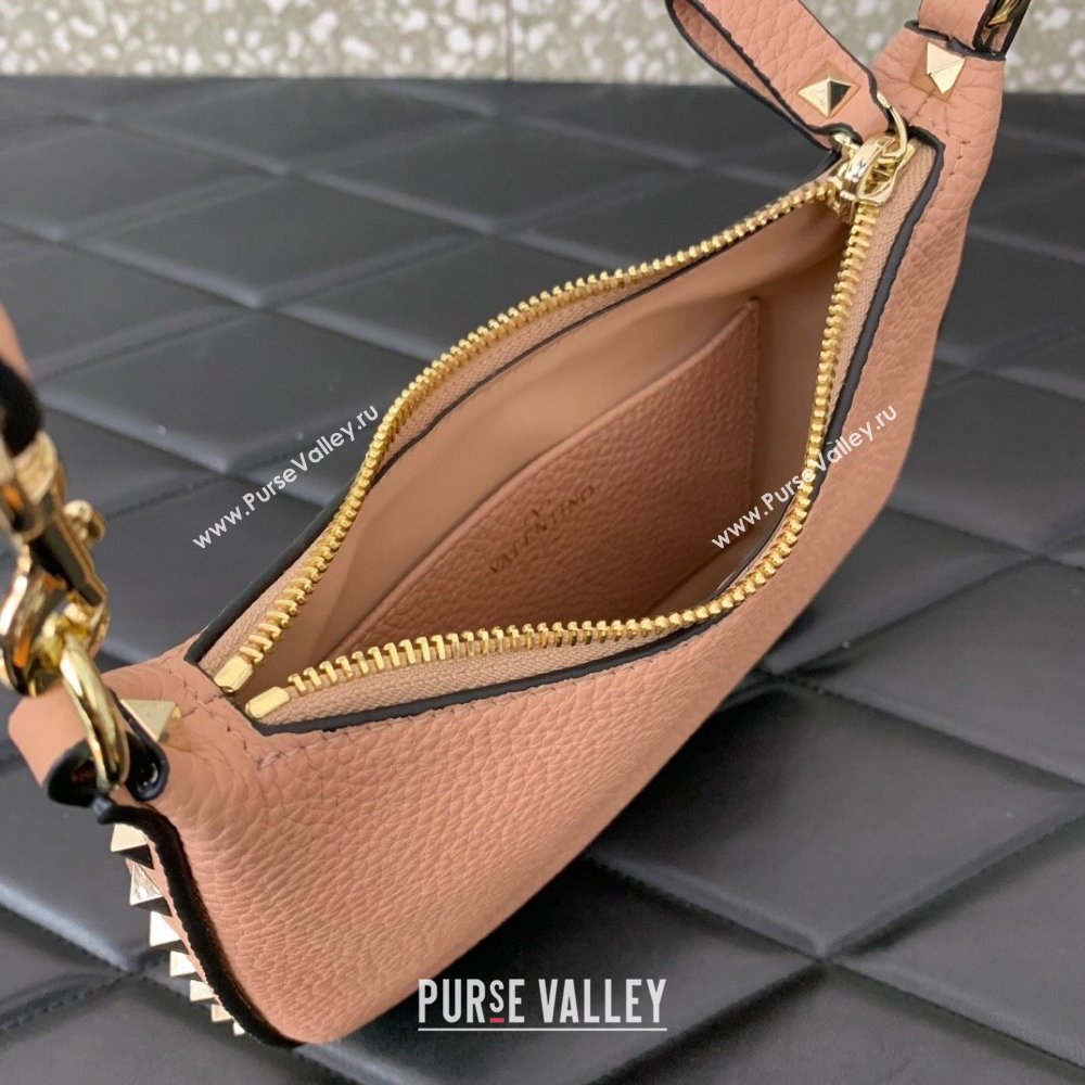 Valentino Mini Rockstud Hobo bag in Grainy Calfskin Pink 2023 VL0513 (LN-231229033)