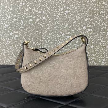 Valentino Mini Rockstud Hobo bag in Grainy Calfskin Grey 2023 VL0513 (LN-231229035)
