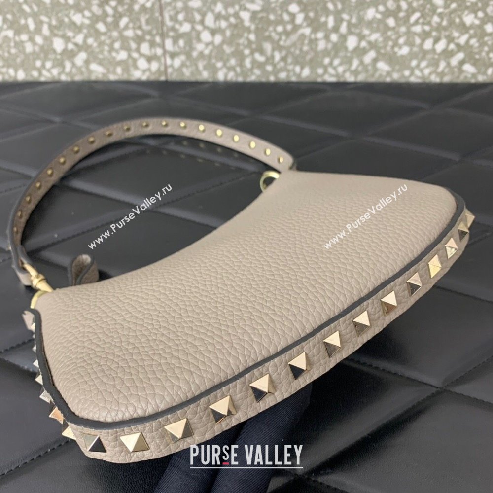 Valentino Mini Rockstud Hobo bag in Grainy Calfskin Grey 2023 VL0513 (LN-231229035)