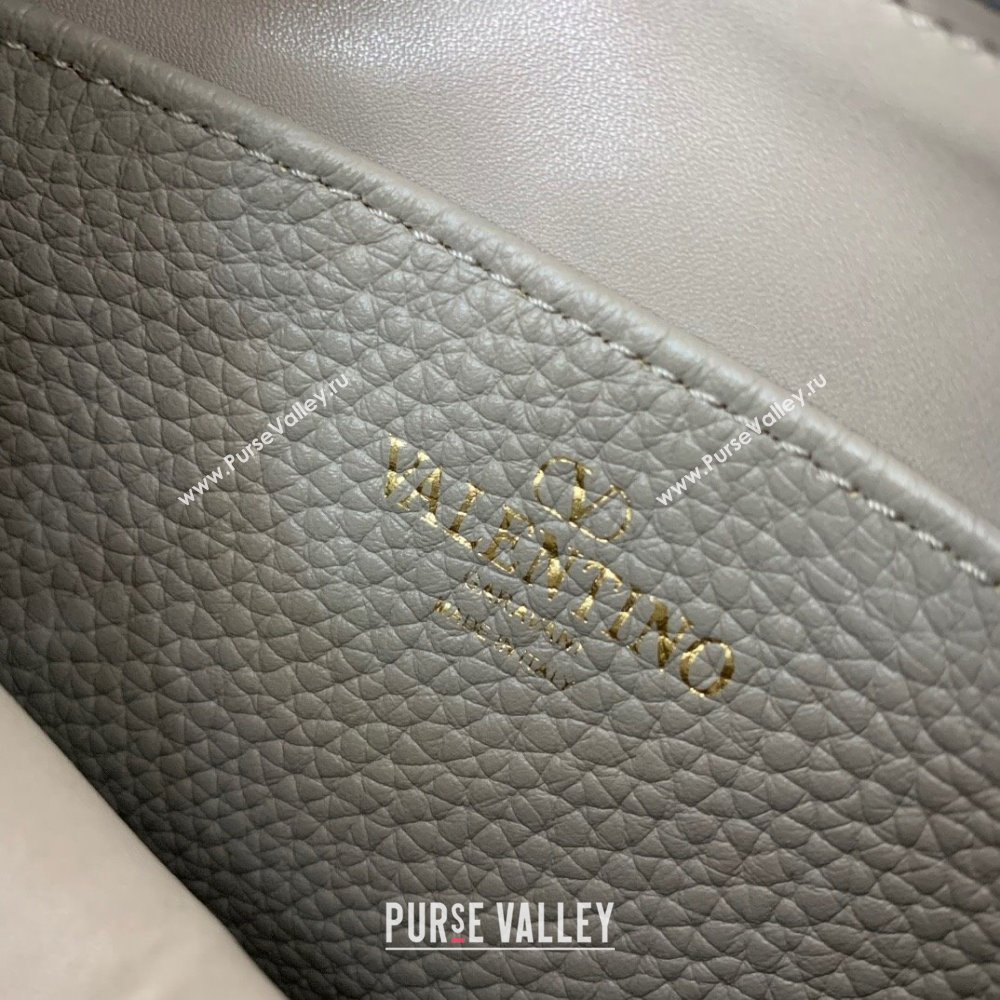 Valentino Mini Rockstud Hobo bag in Grainy Calfskin Grey 2023 VL0513 (LN-231229035)