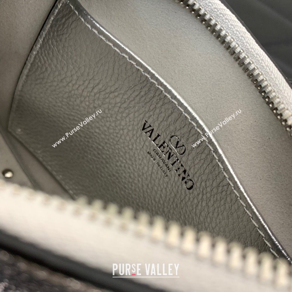 Valentino Mini Rockstud Hobo bag in Grainy Calfskin Silver 2023 VL0513 (LN-231229031)