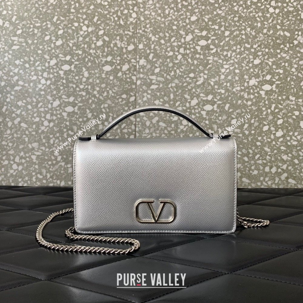 Valentino VLogo Signature Grainy Calfskin Wallet with Chain Silver 2025 VLTN068 (LKF-250626017)