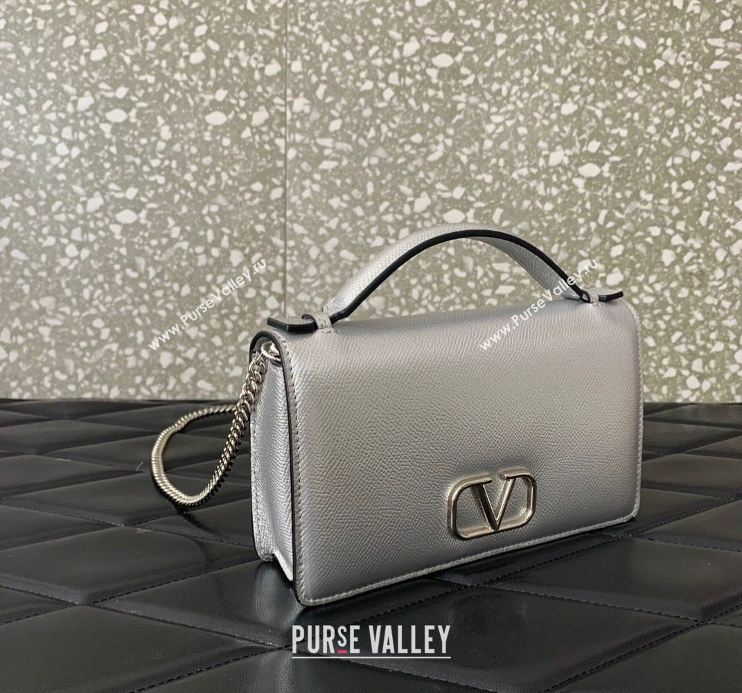 Valentino VLogo Signature Grainy Calfskin Wallet with Chain Silver 2025 VLTN068 (LKF-250626017)