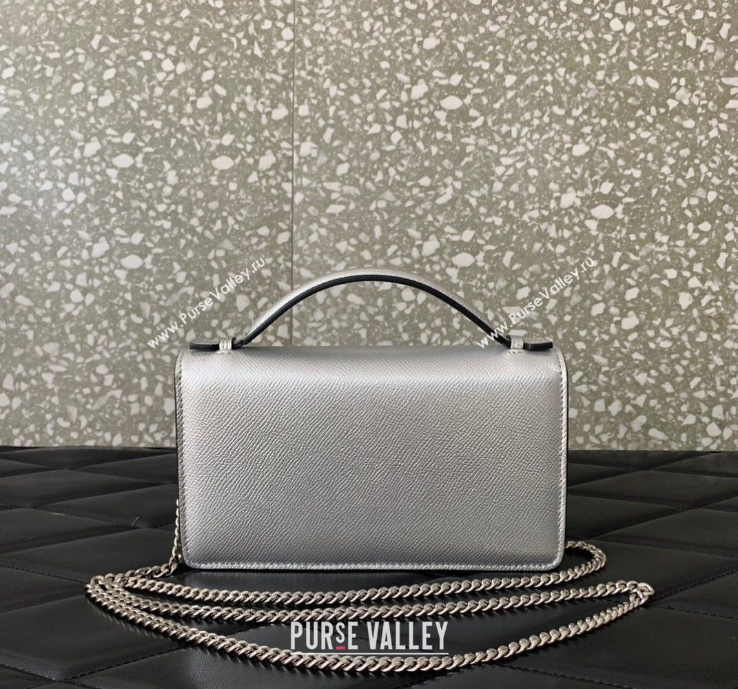 Valentino VLogo Signature Grainy Calfskin Wallet with Chain Silver 2025 VLTN068 (LKF-250626017)