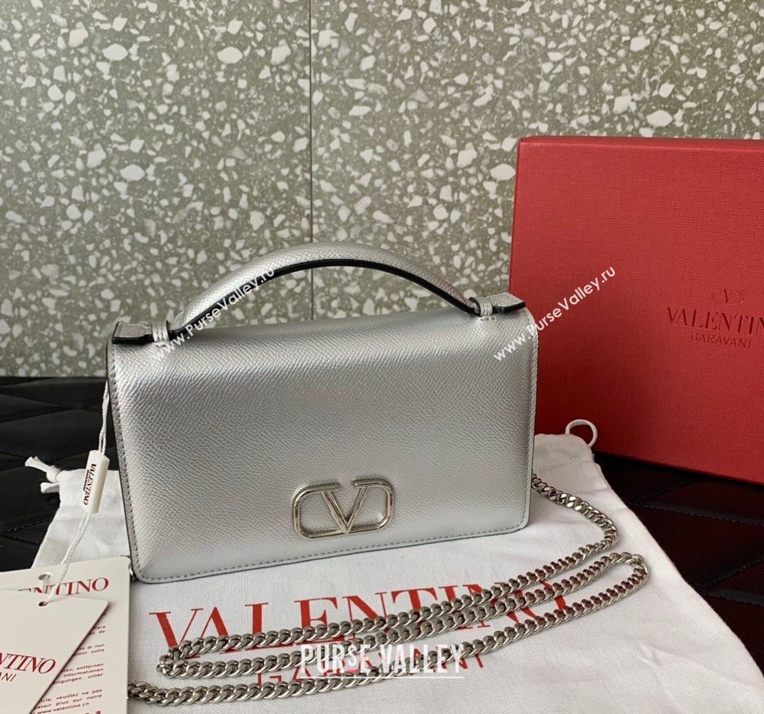 Valentino VLogo Signature Grainy Calfskin Wallet with Chain Silver 2025 VLTN068 (LKF-250626017)