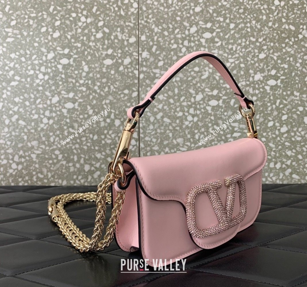 Valentino Locò embroidered Small Shoulder Bag with Crystal Logo 5031 Light Pink 2024 (LN-240220068)