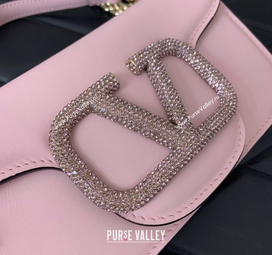 Valentino Locò embroidered Small Shoulder Bag with Crystal Logo 5031 Light Pink 2024 (LN-240220068)