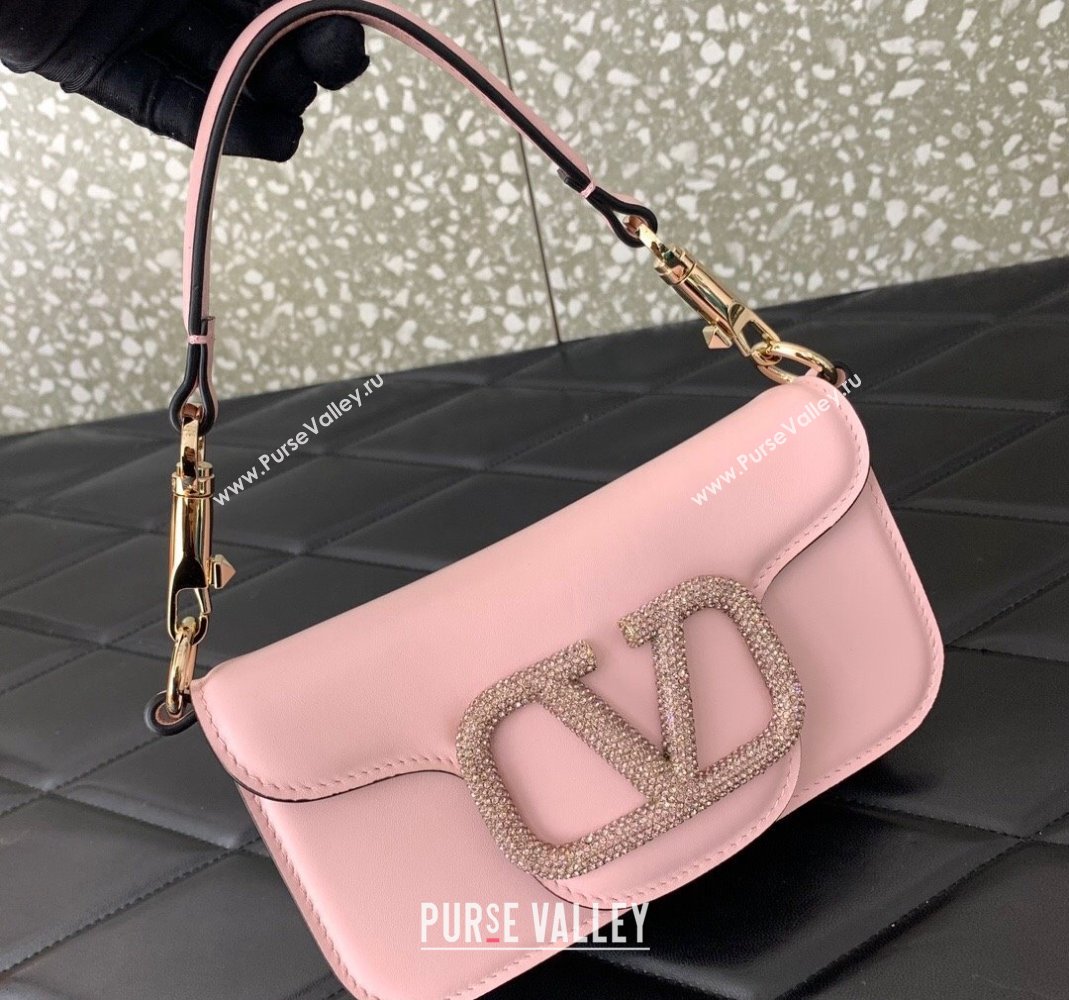 Valentino Locò embroidered Small Shoulder Bag with Crystal Logo 5031 Light Pink 2024 (LN-240220068)