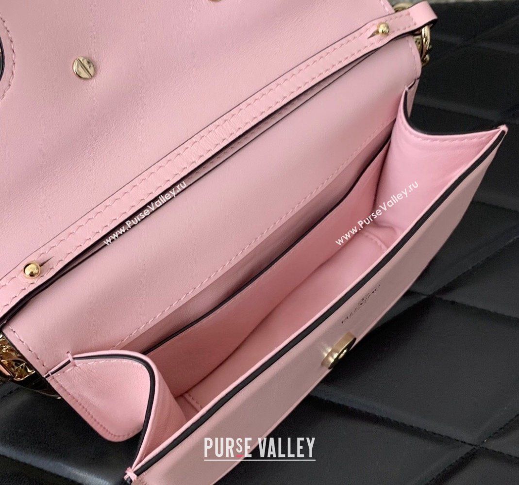 Valentino Locò embroidered Small Shoulder Bag with Crystal Logo 5031 Light Pink 2024 (LN-240220068)