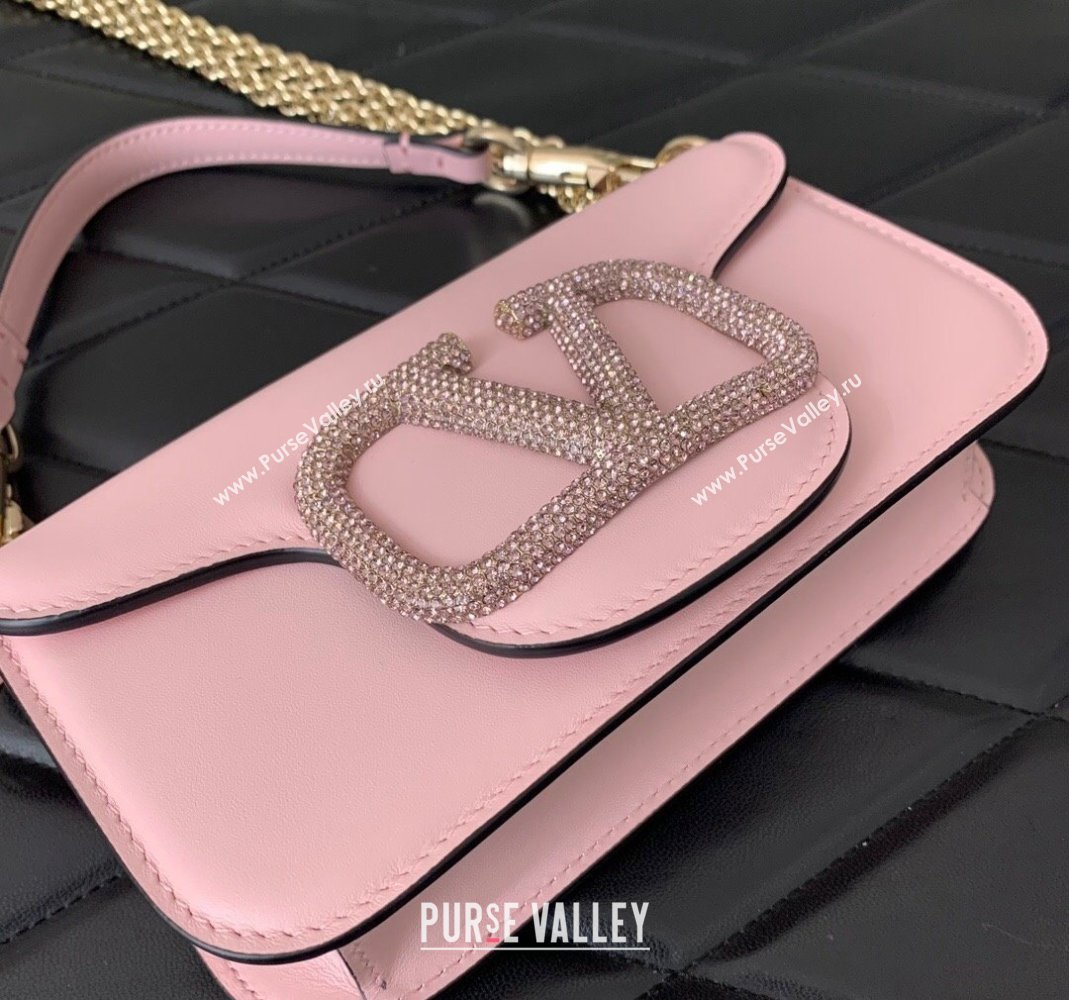 Valentino Locò embroidered Small Shoulder Bag with Crystal Logo 5031 Light Pink 2024 (LN-240220068)