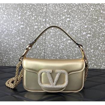 Valentino Locò embroidered Small Shoulder Bag with Crystal Logo 5031 Gold 2024 (LN-240220069)