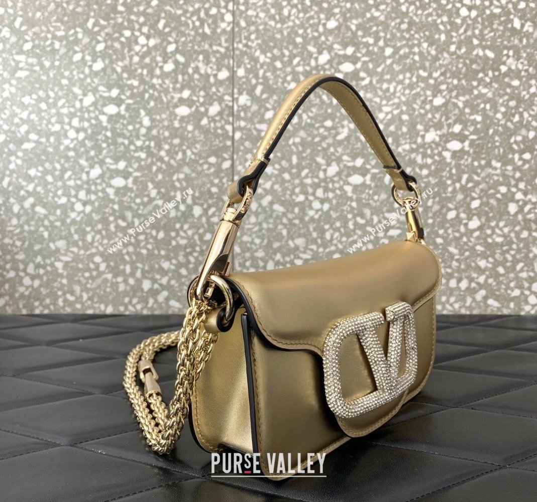 Valentino Locò embroidered Small Shoulder Bag with Crystal Logo 5031 Gold 2024 (LN-240220069)