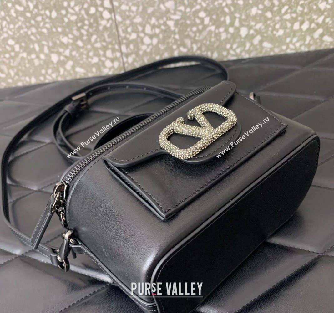 Valentino Mini Loco Calfskin Handbag with Jewel Crystals Logo Black 2024 5026 (LN-240220052)