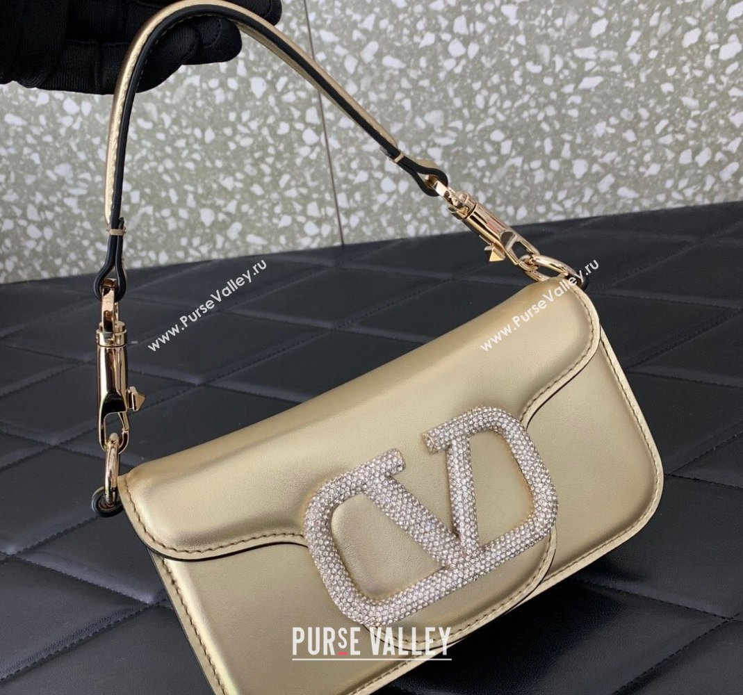 Valentino Locò embroidered Small Shoulder Bag with Crystal Logo 5031 Gold 2024 (LN-240220069)