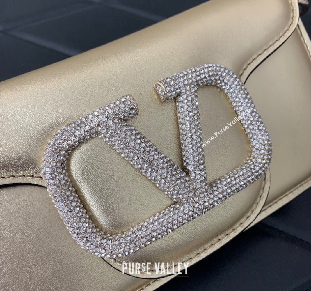 Valentino Locò embroidered Small Shoulder Bag with Crystal Logo 5031 Gold 2024 (LN-240220069)