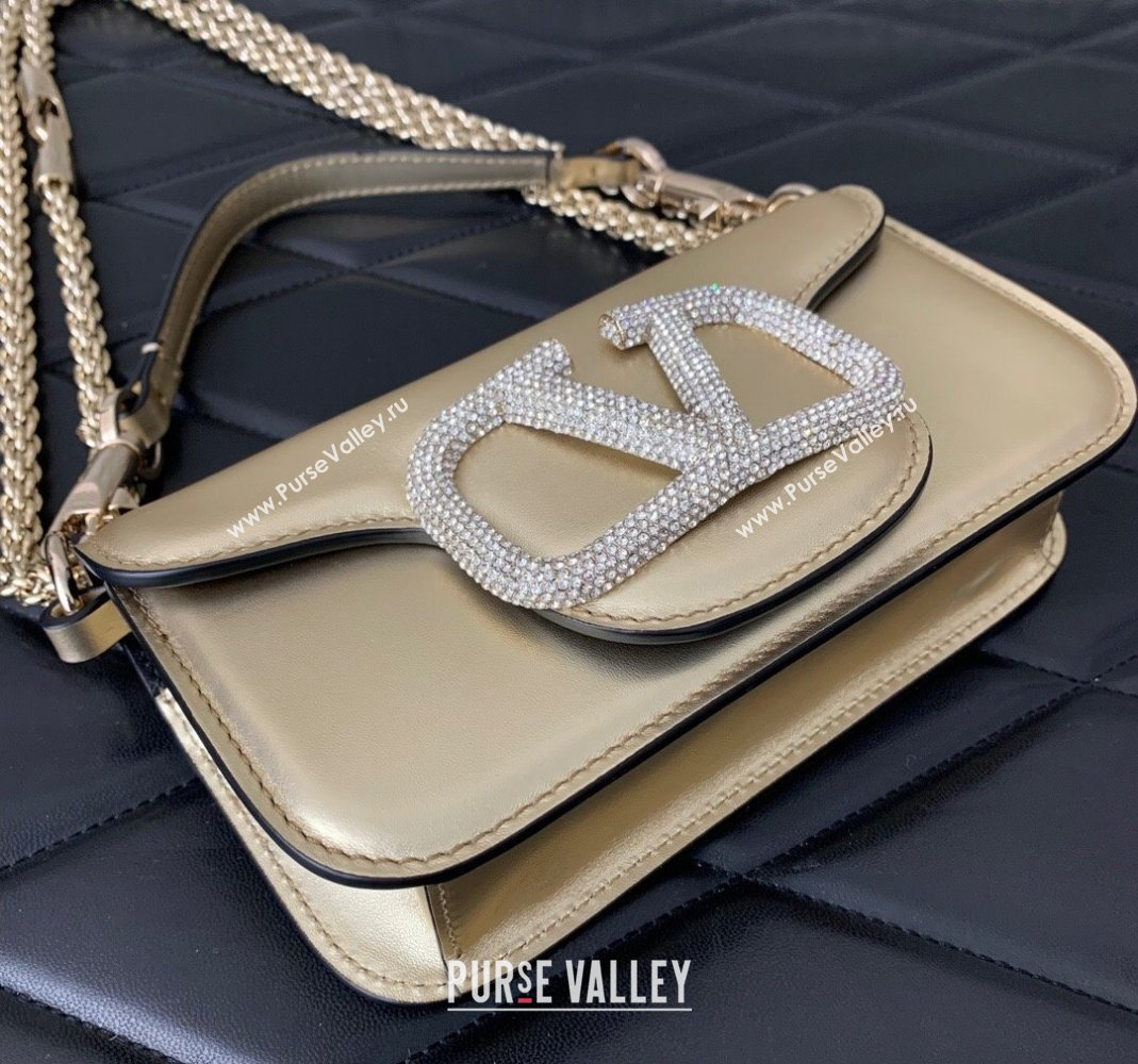 Valentino Locò embroidered Small Shoulder Bag with Crystal Logo 5031 Gold 2024 (LN-240220069)