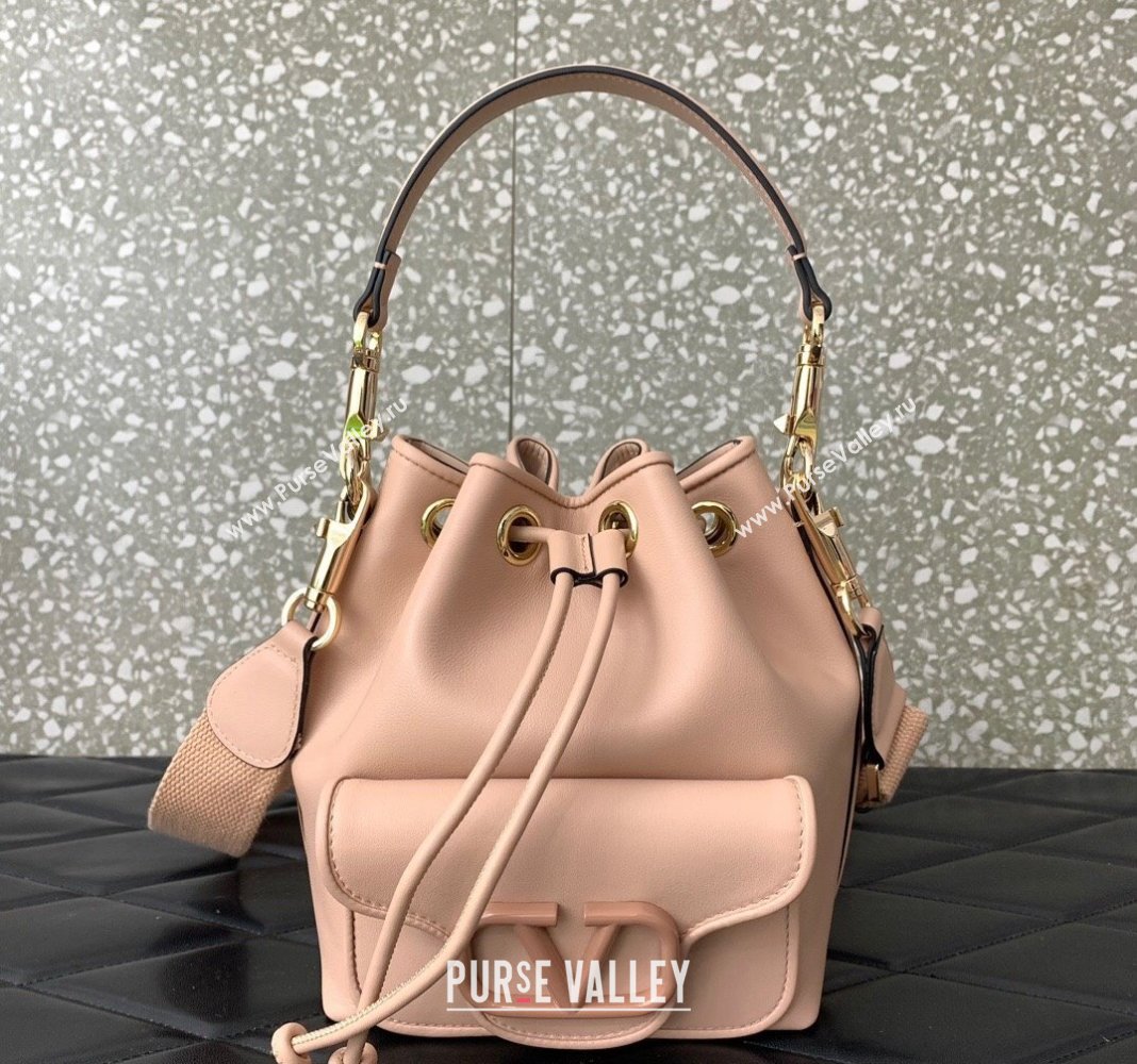 Valentino Calfskin Bucket Bag Rose Nude 2024 0049 (LN-240220070)