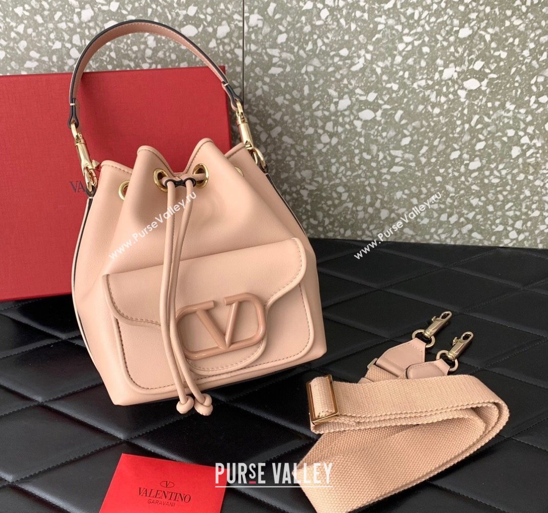 Valentino Calfskin Bucket Bag Rose Nude 2024 0049 (LN-240220070)