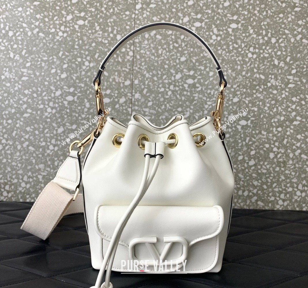 Valentino Calfskin Bucket Bag White 2024 0049 (LN-240220071)