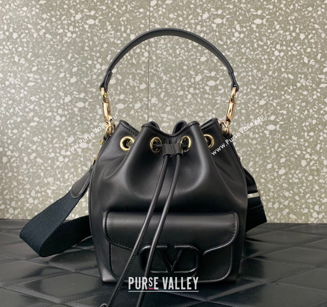 Valentino Calfskin Bucket Bag Black 2024 0049 (LN-240220072)