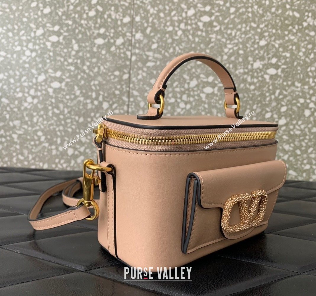 Valentino Mini Loco Calfskin Handbag with Jewel Crystals Logo Rose Nude 2024 5026 (LN-240220053)