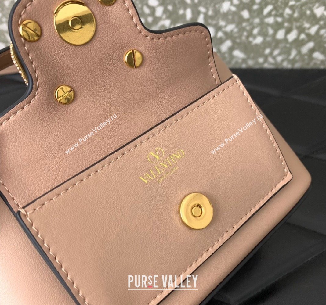 Valentino Mini Loco Calfskin Handbag with Jewel Crystals Logo Rose Nude 2024 5026 (LN-240220053)