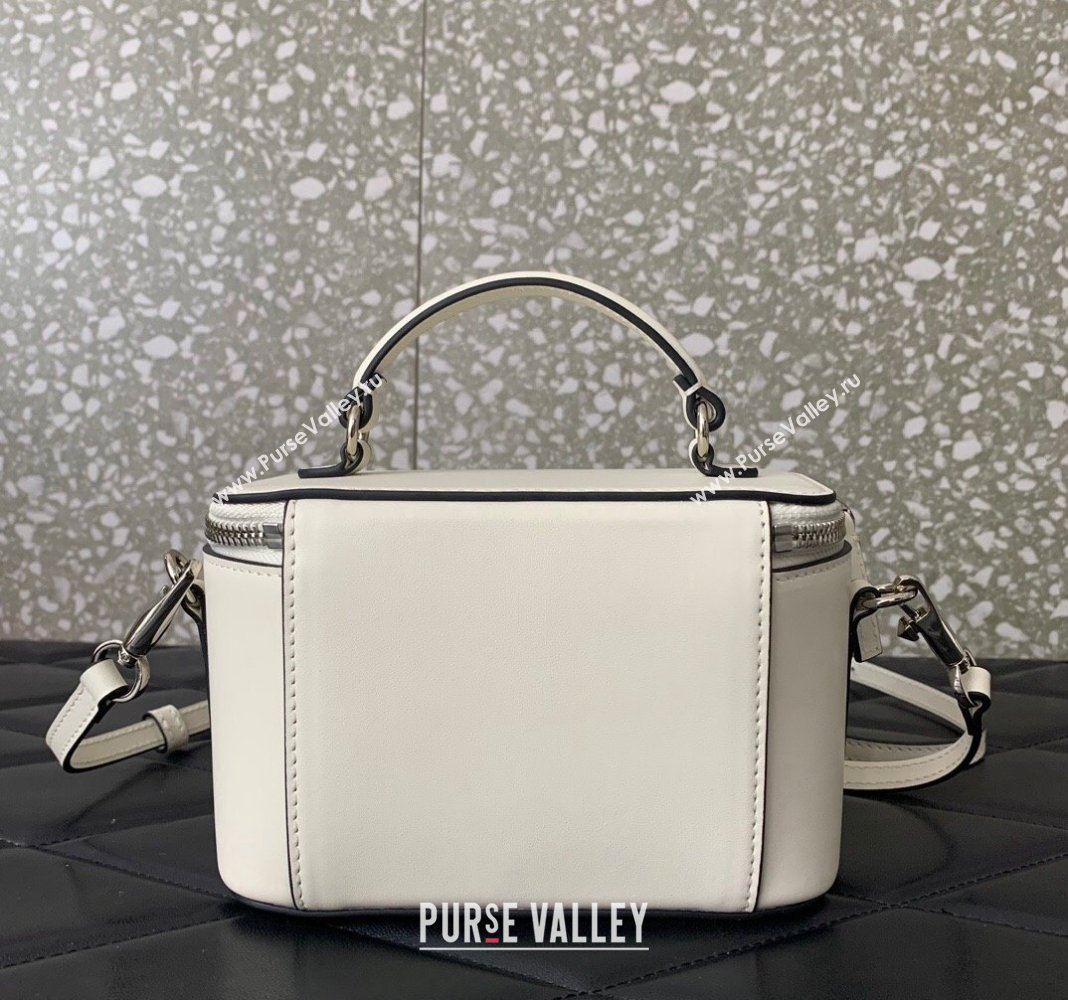 Valentino Mini Loco Calfskin Handbag with Jewel Crystals Logo White 2024 5026 (LN-240220054)