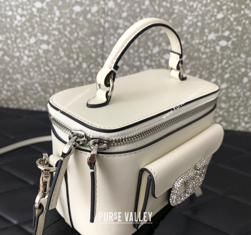 Valentino Mini Loco Calfskin Handbag with Jewel Crystals Logo White 2024 5026 (LN-240220054)