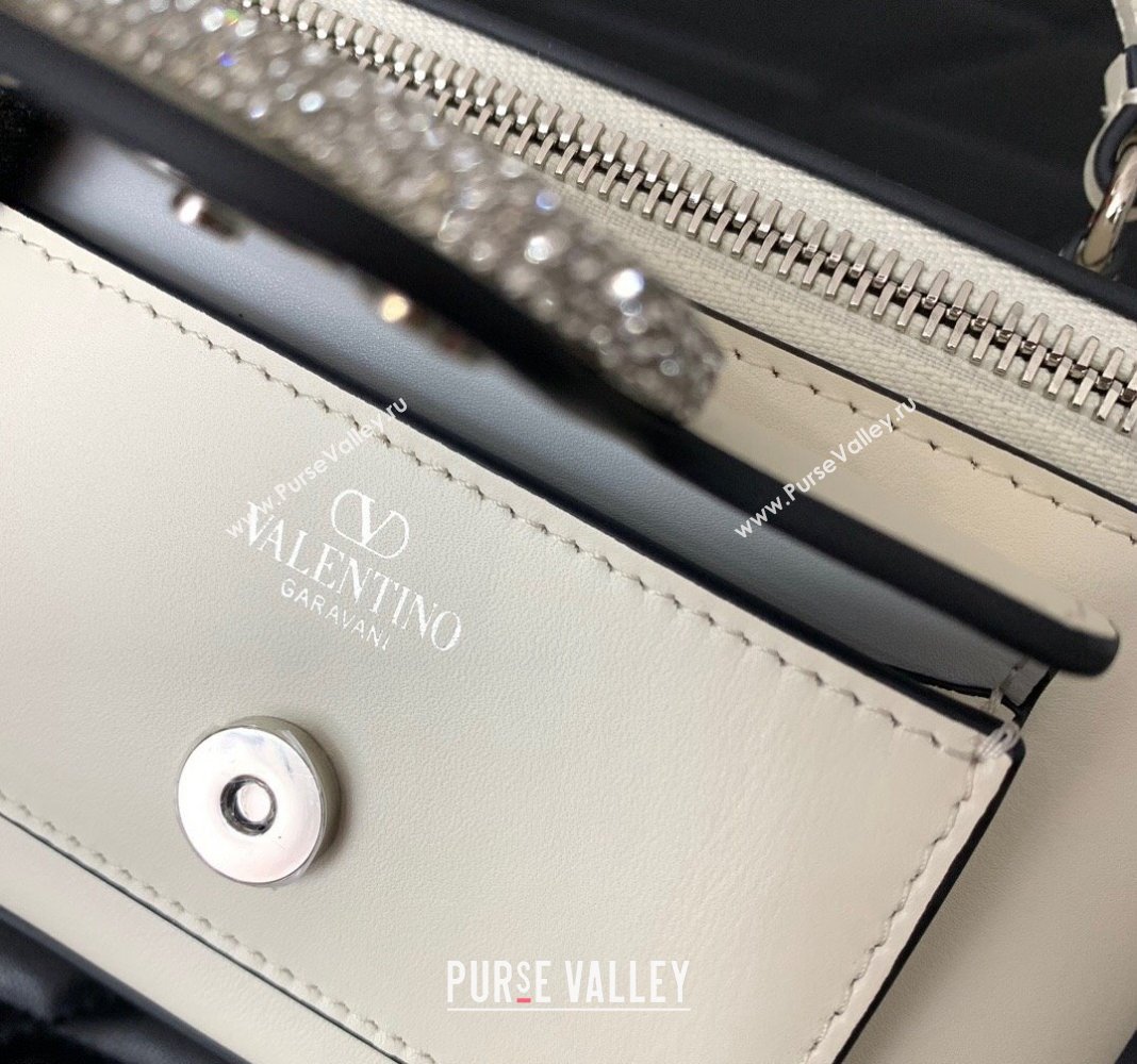 Valentino Mini Loco Calfskin Handbag with Jewel Crystals Logo White 2024 5026 (LN-240220054)