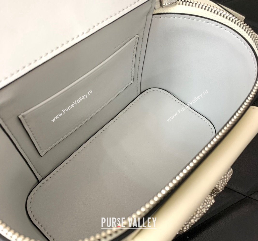 Valentino Mini Loco Calfskin Handbag with Jewel Crystals Logo White 2024 5026 (LN-240220054)