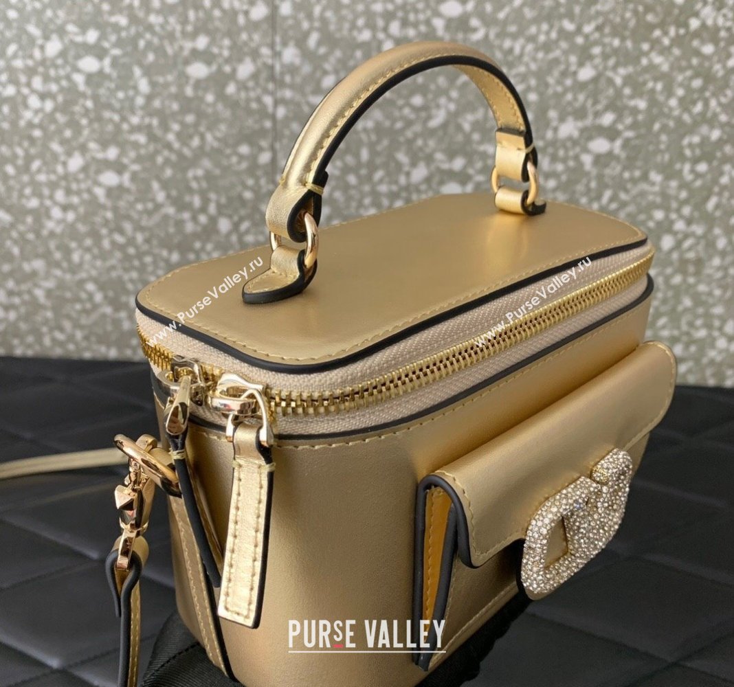 Valentino Mini Loco Calfskin Handbag with Jewel Crystals Logo Gold 2024 5026 (LN-240220055)