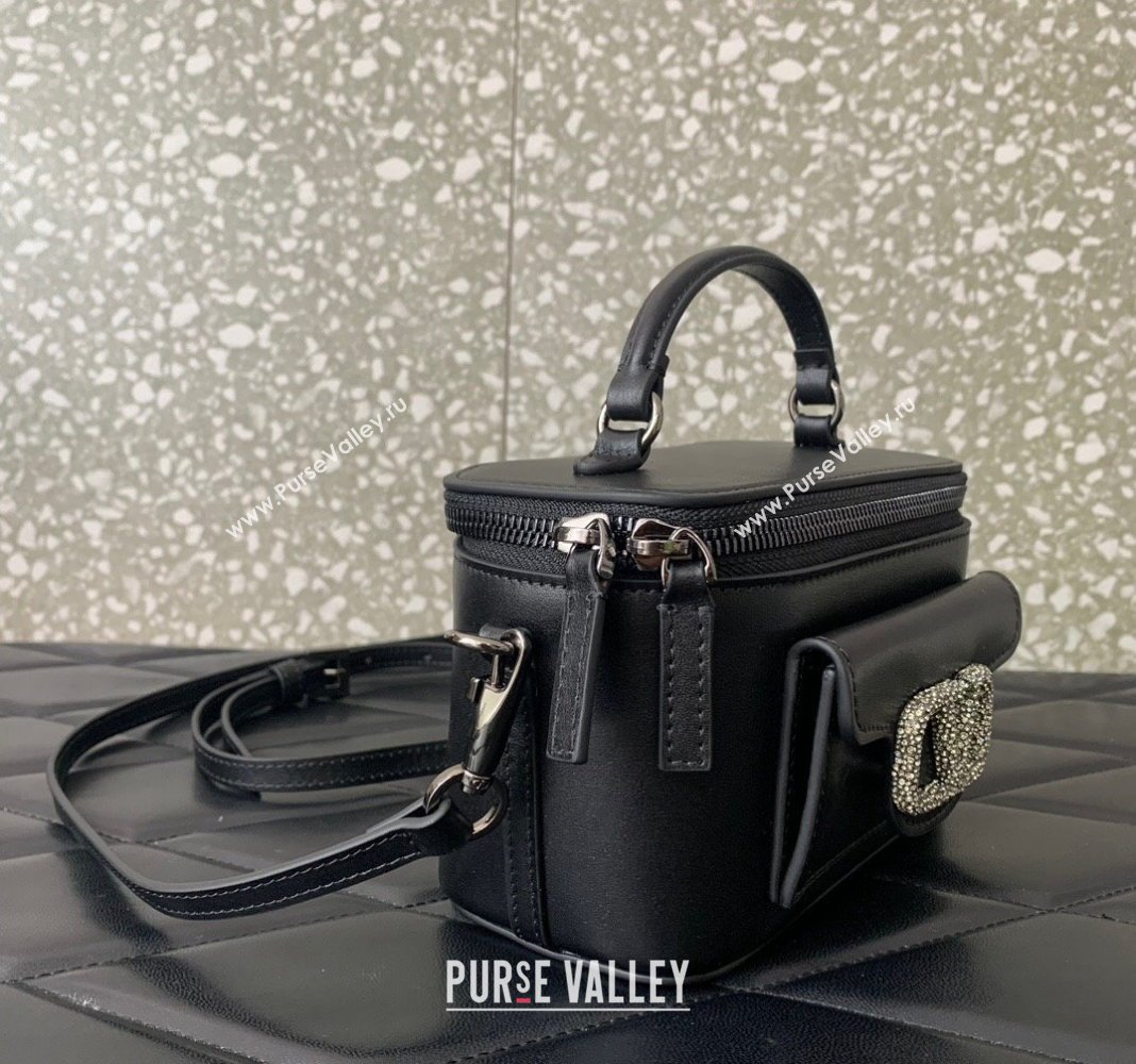 Valentino Mini Loco Calfskin Handbag with Jewel Crystals Logo Black 2024 5026 (LN-240220052)