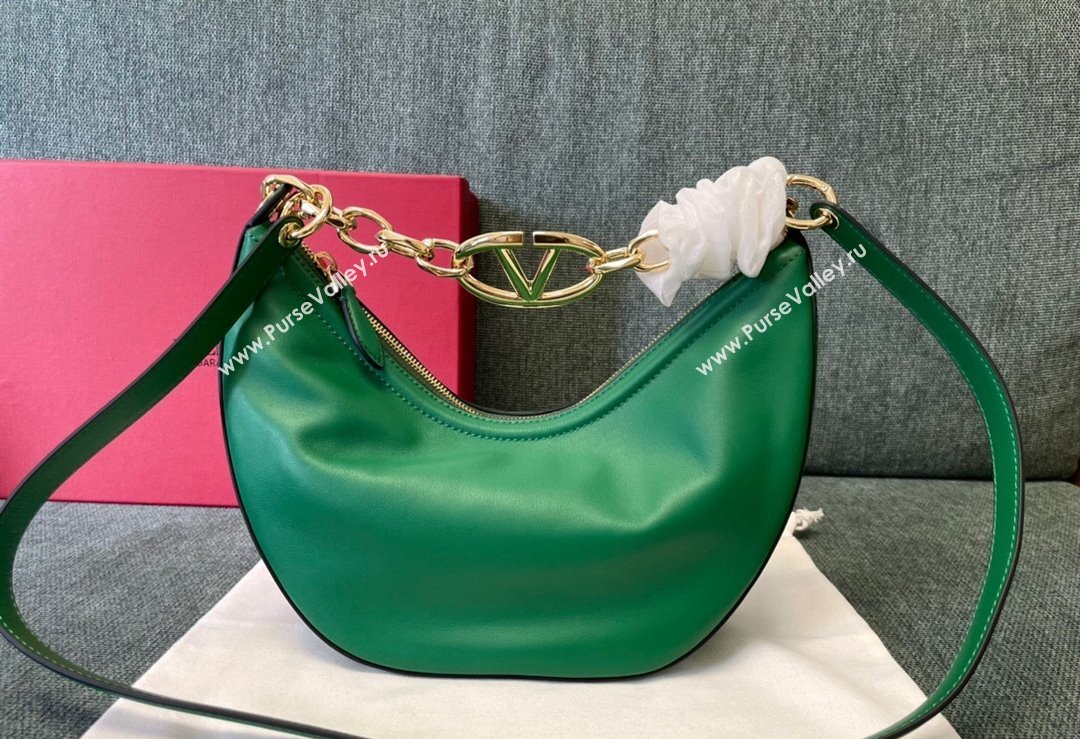 Valentino Small VLogo Moon Hobo Bag in Nappa Leather with Chain Green 2023 0003 (JD-240220078)