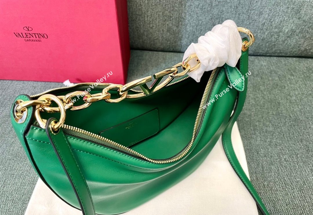 Valentino Small VLogo Moon Hobo Bag in Nappa Leather with Chain Green 2023 0003 (JD-240220078)